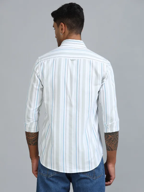Gandia_Mint_Cream_Cotton_Plus_Size_Striped_Shirt_For_Men