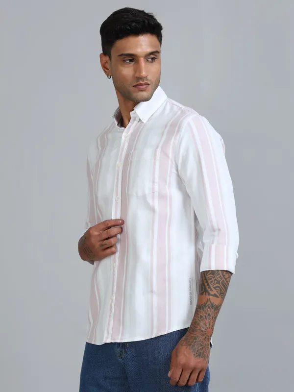 Gandia_White_&_Pink_Cotton_Plus_Size_Striped_Shirt_For_Men