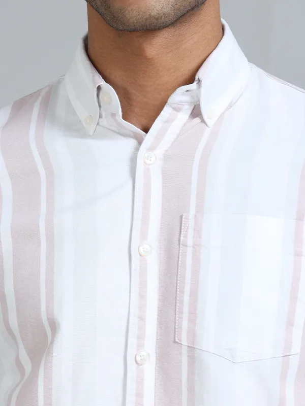 Gandia_White_&_Pink_Cotton_Plus_Size_Striped_Shirt_For_Men
