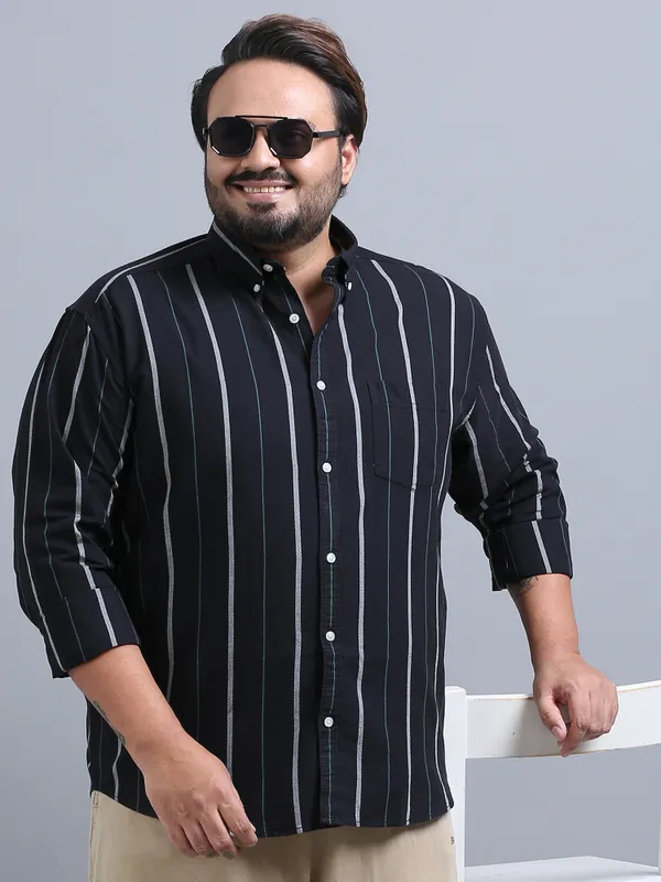 Gandia_Navy_Cotton_Plus_Size_Striped_Shirt_For_Men
