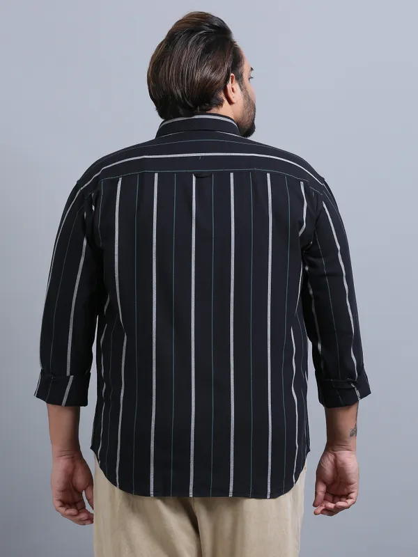 Gandia_Navy_Cotton_Plus_Size_Striped_Shirt_For_Men