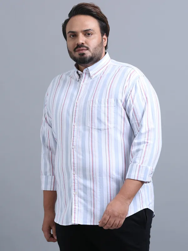 Gandia_Pale_Blue_Lily_Cotton_Plus_Size_Striped_Shirt_For_Men
