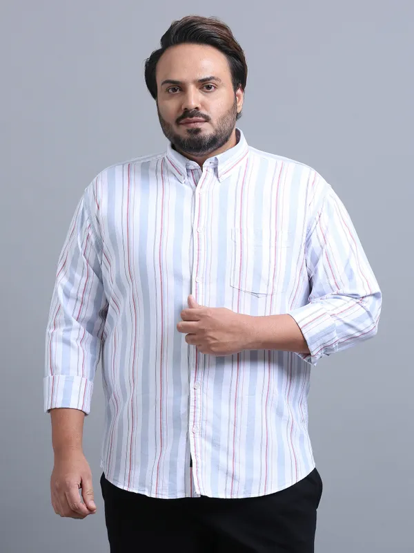 Gandia_Pale_Blue_Lily_Cotton_Plus_Size_Striped_Shirt_For_Men