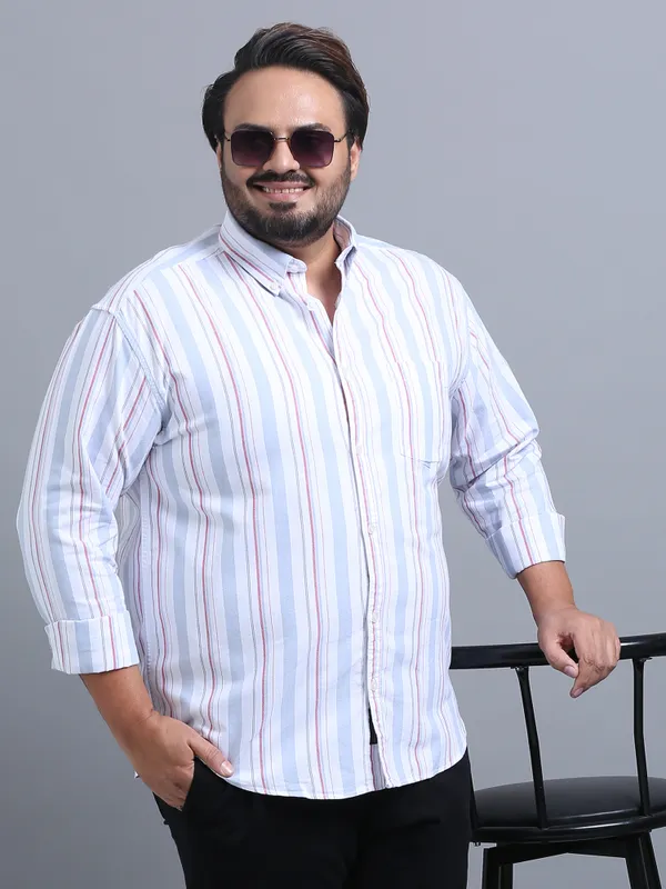 Gandia_Pale_Blue_Lily_Cotton_Plus_Size_Striped_Shirt_For_Men