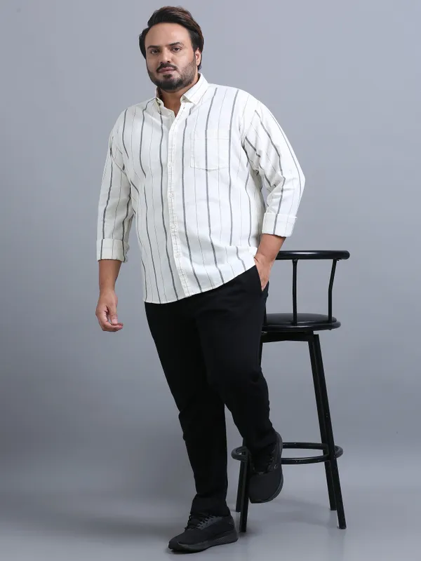 Gandia_Sea_Shell_Cotton_Plus_Size_Striped_Shirt_For_Men
