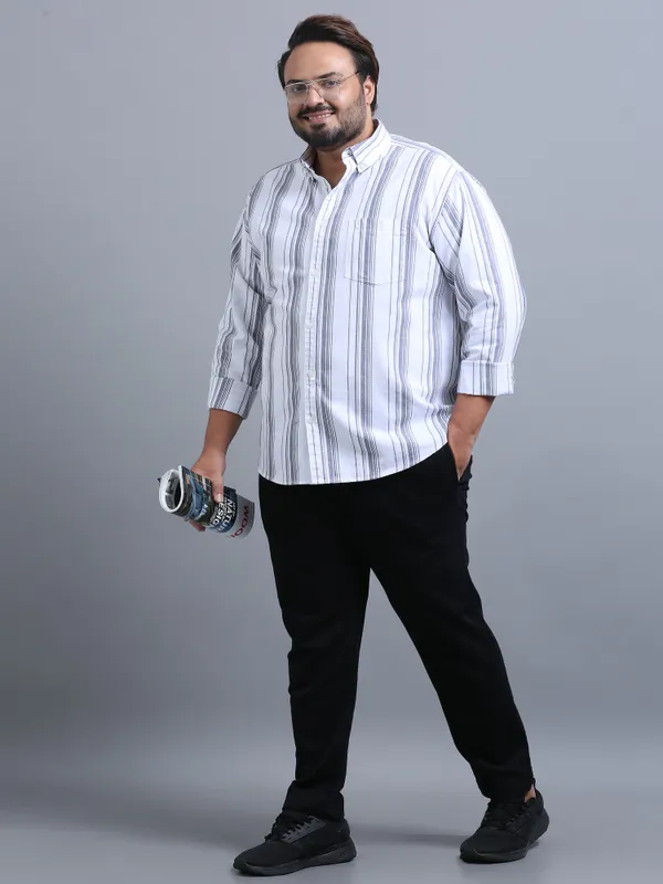 Gandia_Alice_Blue_Cotton_Plus_Size_Striped_Shirt_For_Men