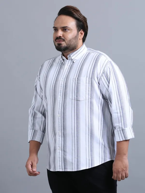 Gandia_Alice_Blue_Cotton_Plus_Size_Striped_Shirt_For_Men