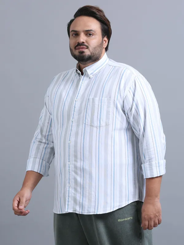 Gandia_Ghost_White_Cotton_Plus_Size_Striped_Shirt_For_Men