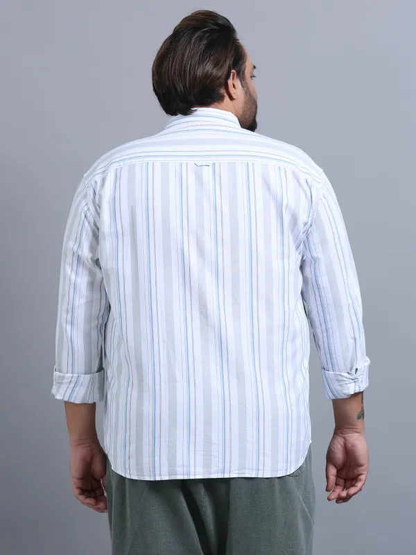 Gandia_Ghost_White_Cotton_Plus_Size_Striped_Shirt_For_Men