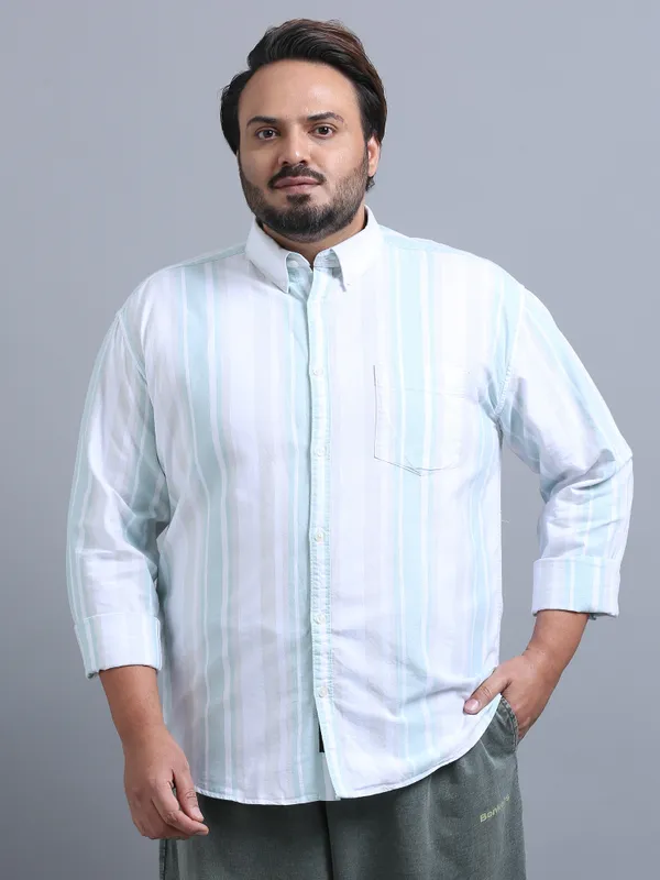 Gandia_Blue_Chalk_Cotton_Plus_Size_Striped_Shirt_For_Men