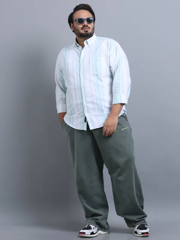 Gandia_Blue_Chalk_Cotton_Plus_Size_Striped_Shirt_For_Men