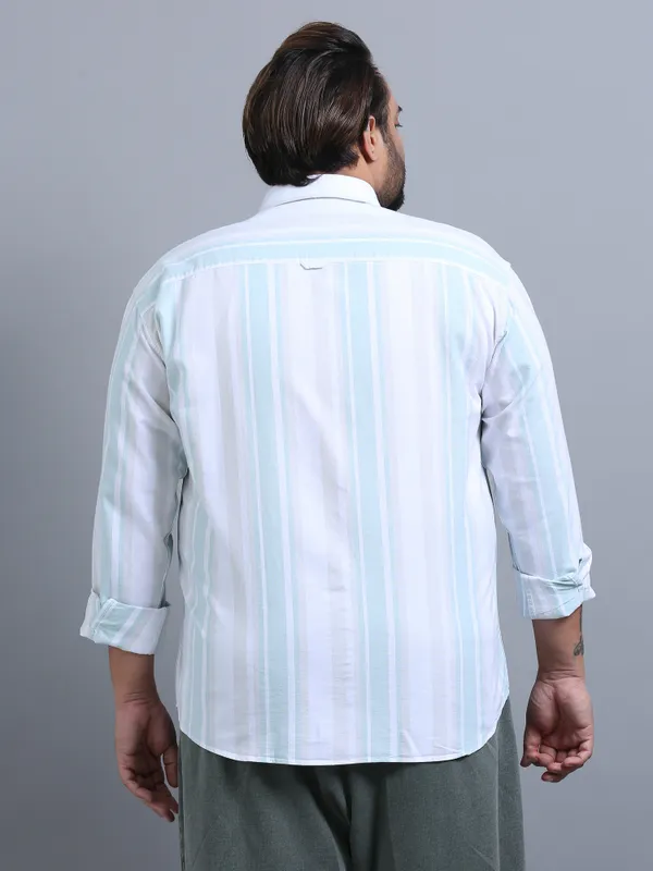 Gandia_Blue_Chalk_Cotton_Plus_Size_Striped_Shirt_For_Men