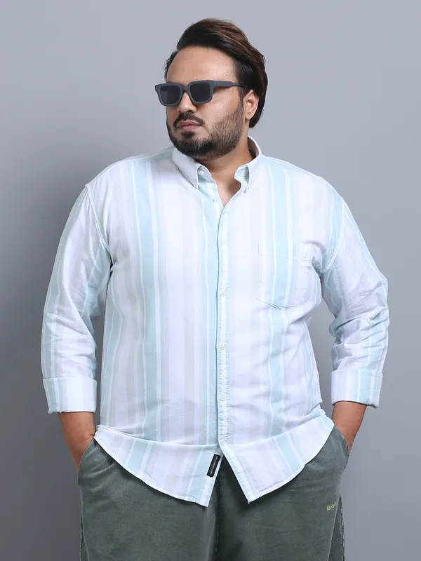 Gandia_Blue_Chalk_Cotton_Plus_Size_Striped_Shirt_For_Men