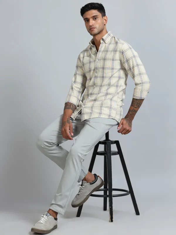 Galway_Ecru_White_Cotton_Checkered_Shirt_For_Men
