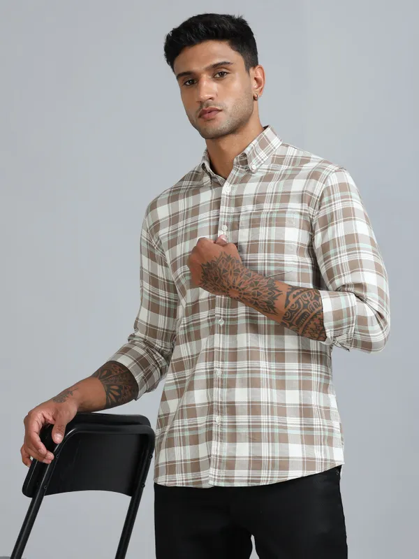 Galway_Light_Brown_Cotton_Checkered_Shirt_For_Men