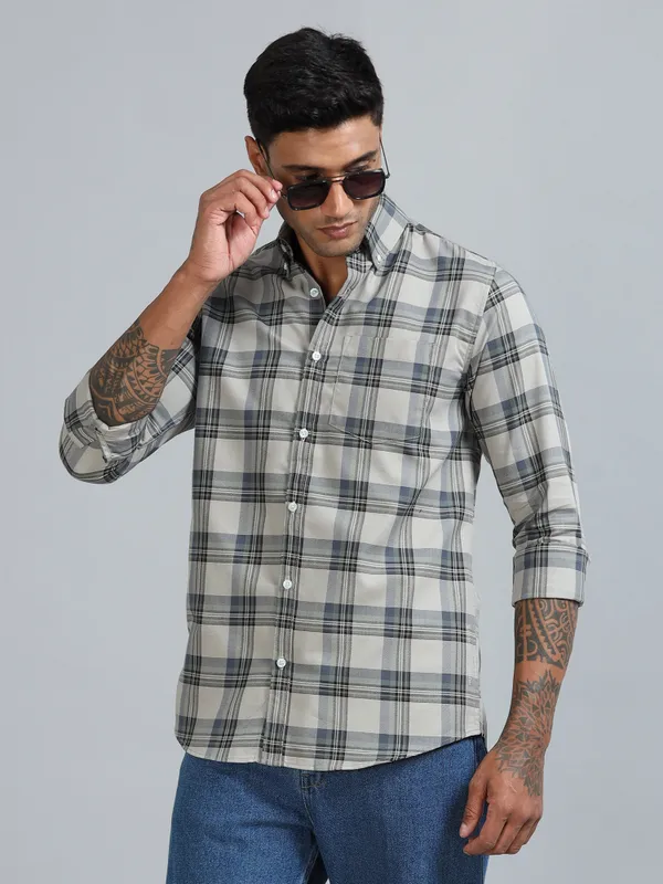 Galway_Oyster_Cotton_Checkered_Shirt_For_Men