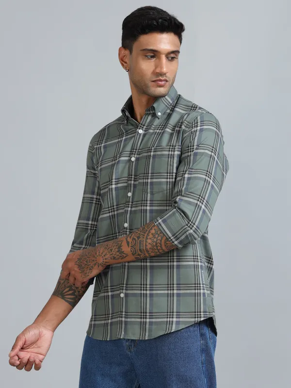 Galway_Dark_Grey_Cotton_Checkered_Shirt_For_Men