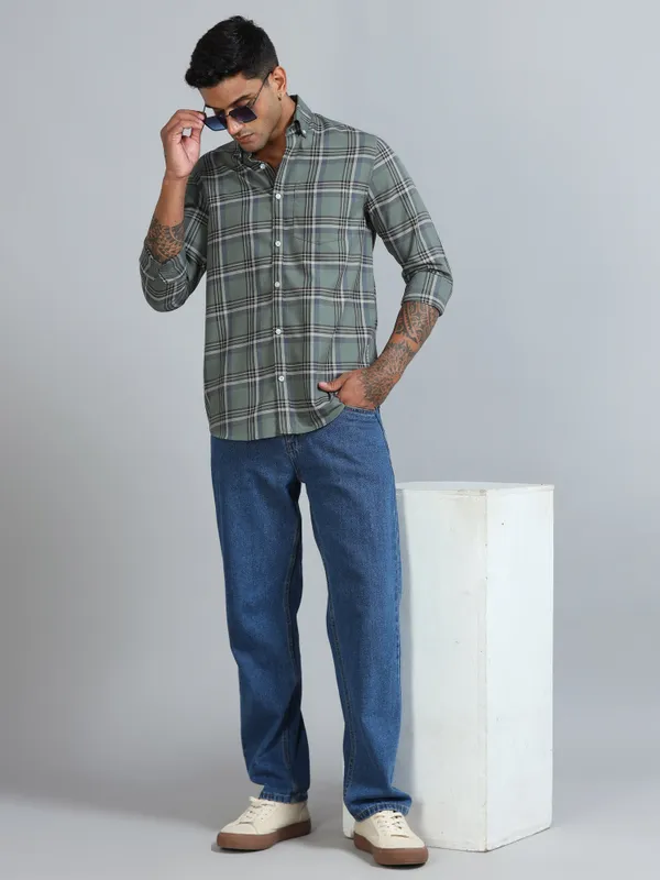 Galway_Dark_Grey_Cotton_Checkered_Shirt_For_Men