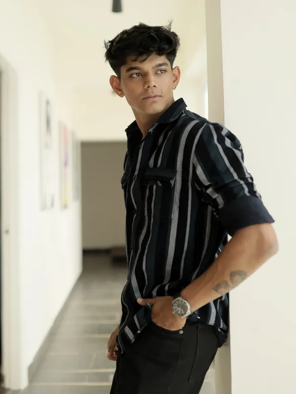 Iceland_Black_Cotton_Striped_Shirt_For_Men