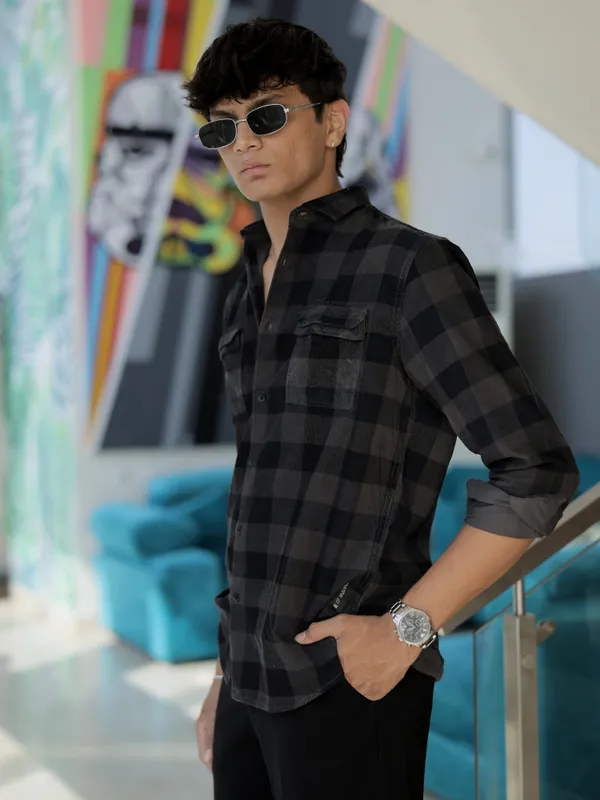 Iceland_Charcoal_Black_Cotton_Checkered_Shirt_For_Men