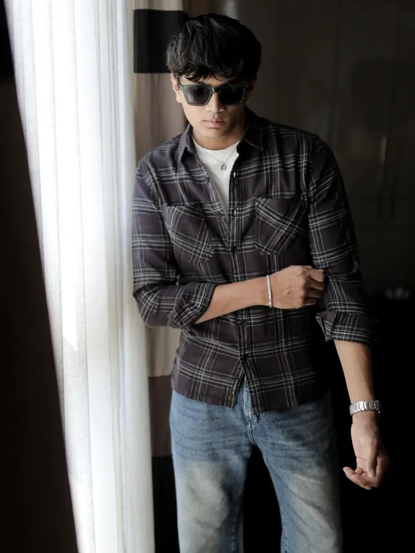 Finland_Dark_Brown_Cotton_Checkered_Shirt_For_Men