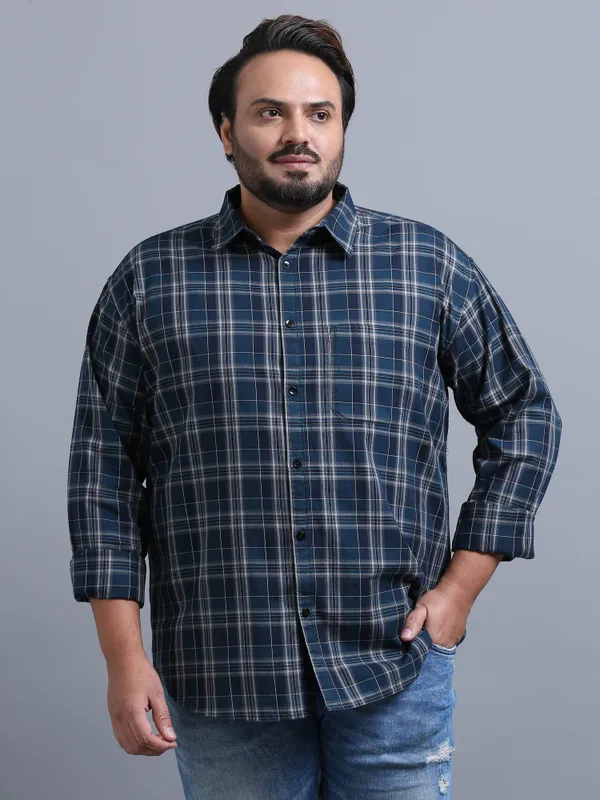 Luxembourg_Nile_Blue_Cotton_Plus_Size_Checks_Shirt_For_Men