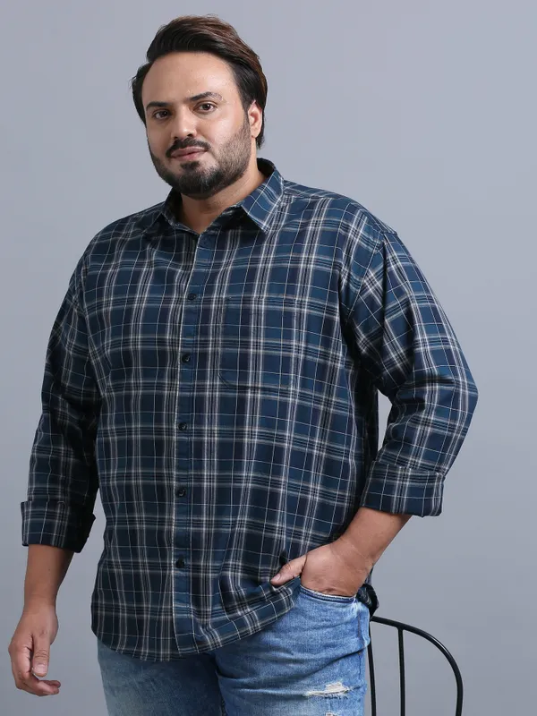 Luxembourg_Nile_Blue_Cotton_Plus_Size_Checks_Shirt_For_Men