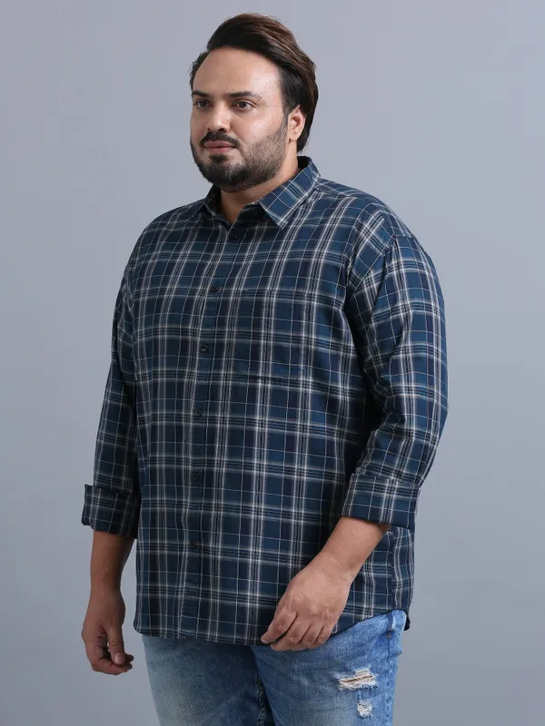 Luxembourg_Nile_Blue_Cotton_Plus_Size_Checks_Shirt_For_Men