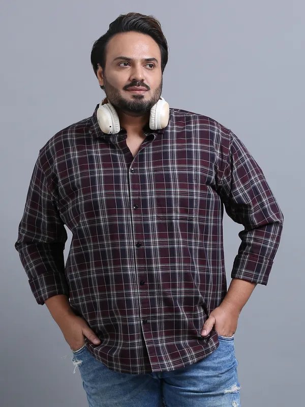 Luxembourg_Crater_Brown_Cotton_Plus_Size_Checks_Shirt_For_Men