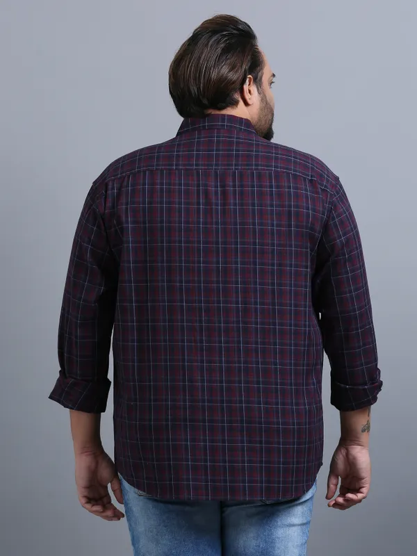 Luxembourg_Wine_Berry_Cotton_Plus_Size_Checks_Shirt_For_Men