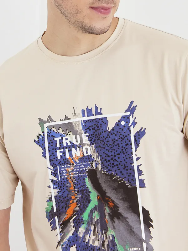 Beige_Cotton_Graphic_Print_T-Shirt_Round_Neck_For_Men