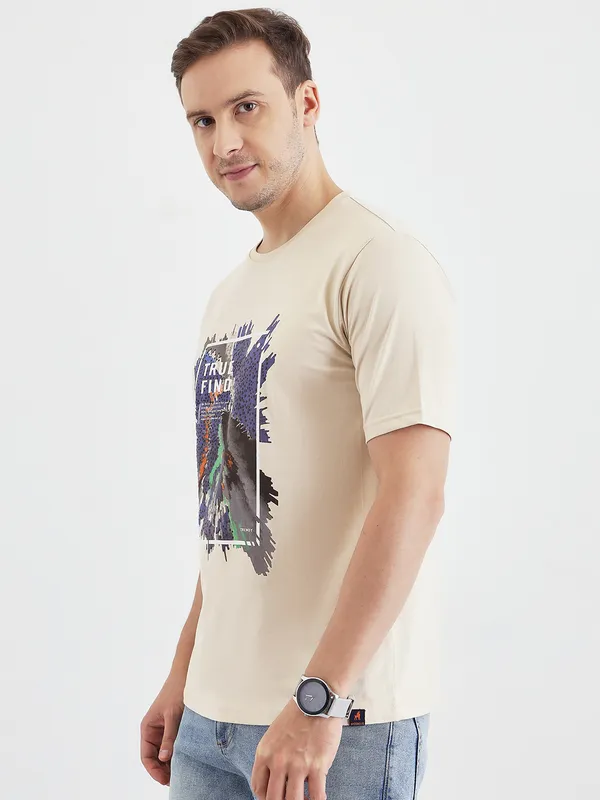 Beige_Cotton_Graphic_Print_T-Shirt_Round_Neck_For_Men