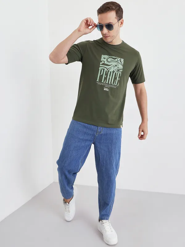 Olive_Cotton_Round_Neck_Half_Sleeves_T-Shirt_For_Men