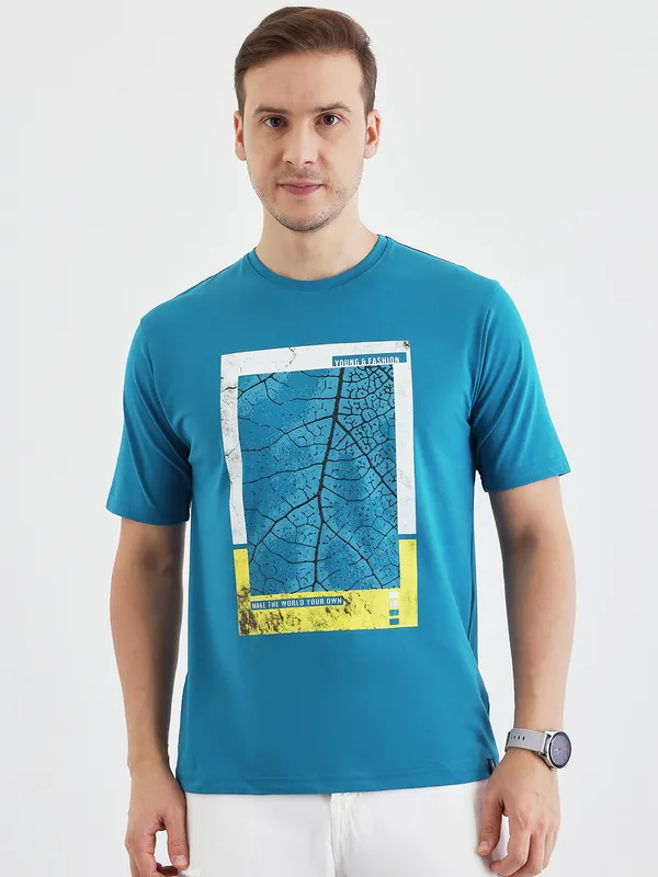 Blue_Cotton_Printed_Half_Sleeves_T-Shirt_For_Men