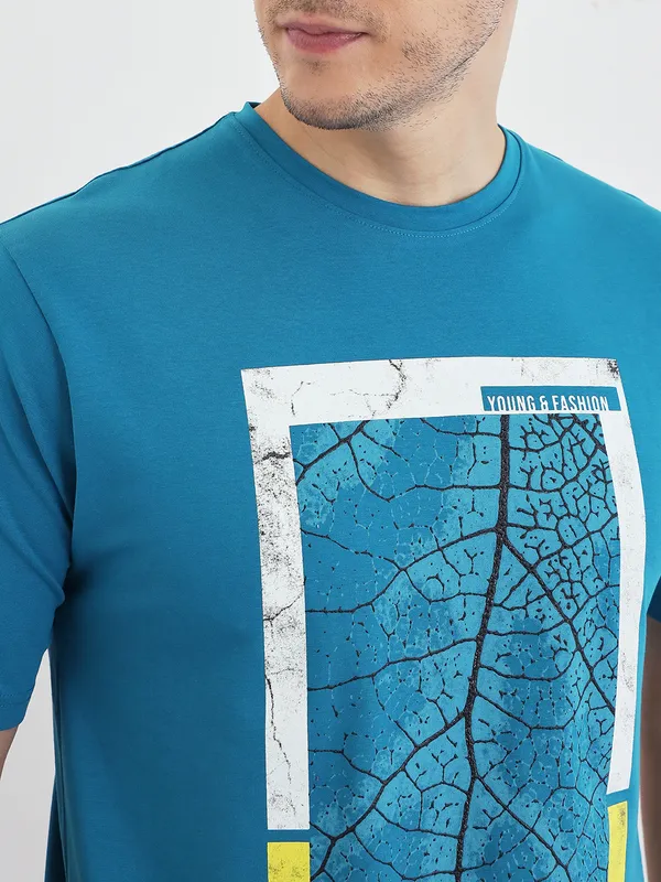 Blue_Cotton_Printed_Half_Sleeves_T-Shirt_For_Men