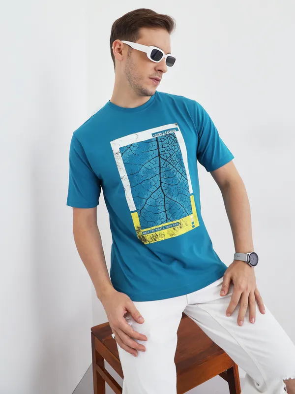 Blue_Cotton_Printed_Half_Sleeves_T-Shirt_For_Men
