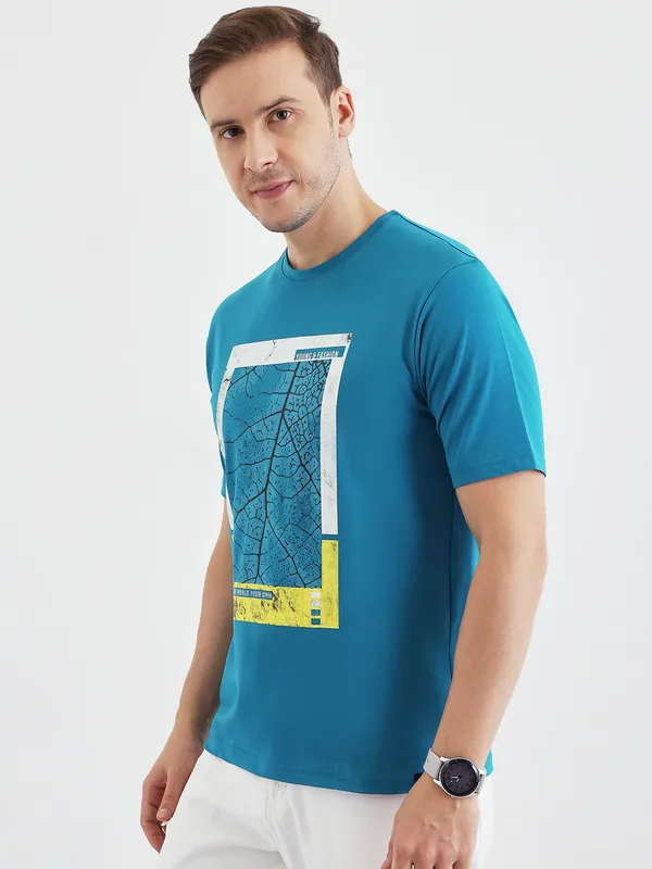 Blue_Cotton_Printed_Half_Sleeves_T-Shirt_For_Men