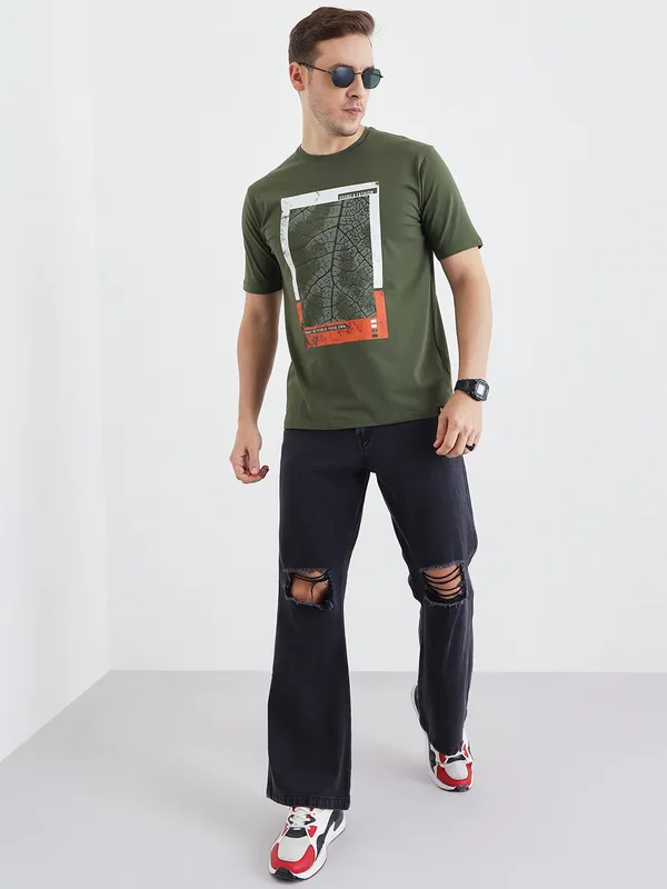 Olive_Cotton_Printed_Half_Sleeves_T-Shirt_For_Men