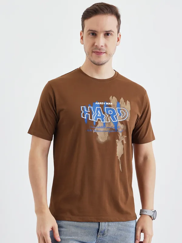 Tan_Cotton_Graphic_Print_T-Shirt_For_Men