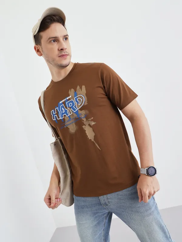 Tan_Cotton_Graphic_Print_T-Shirt_For_Men