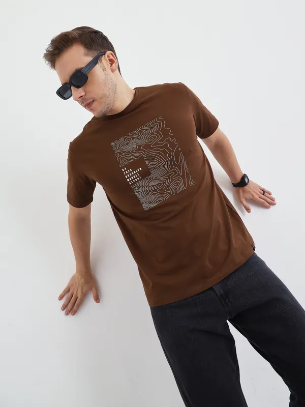 Coffee_Cotton_Graphic_Print_T-Shirt_Round_Neck_For_Men