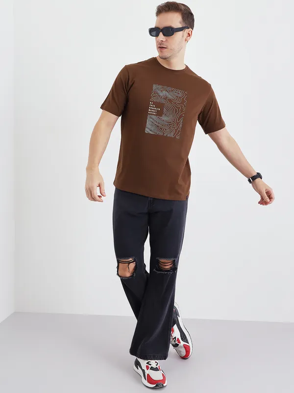 Coffee_Cotton_Graphic_Print_T-Shirt_Round_Neck_For_Men