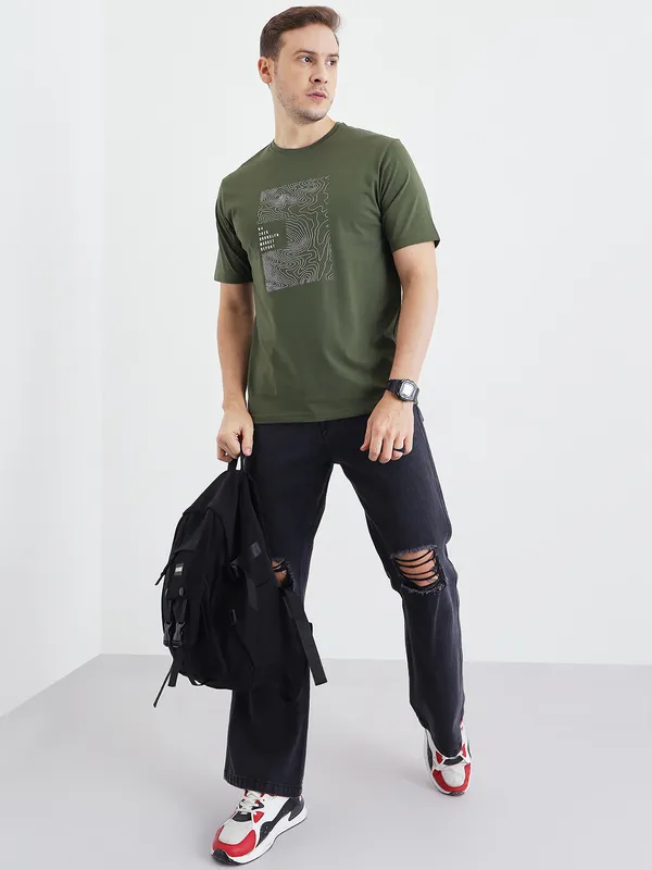Olive_Cotton_Graphic_Print_T-Shirt_-Round_Neck_Summer_Wear_For_Men