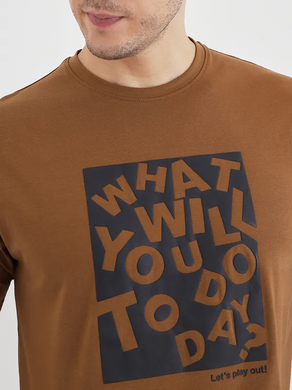 Tan_Cotton_Graphic_Print_Summer_T-Shirt_For_Men