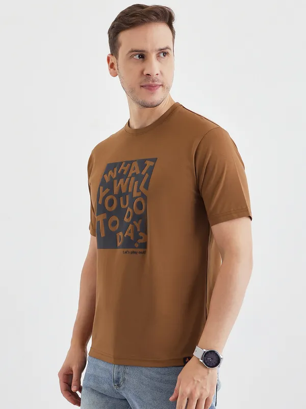Tan_Cotton_Graphic_Print_Summer_T-Shirt_For_Men