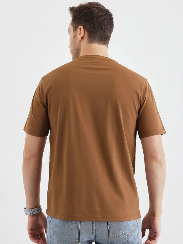 Tan_Cotton_Graphic_Print_Summer_T-Shirt_For_Men