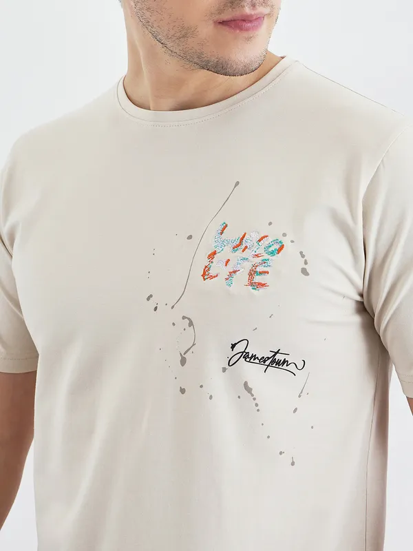 Beige_Cotton_Printed_T-Shirt_For_Men