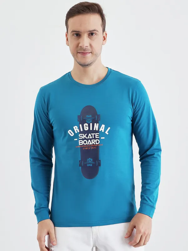 Blue_Cotton_Printed_Long_Sleeve_T-Shirt_For_Men
