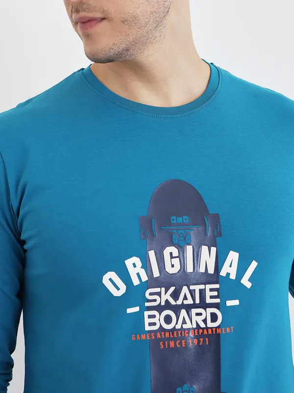 Blue_Cotton_Printed_Long_Sleeve_T-Shirt_For_Men