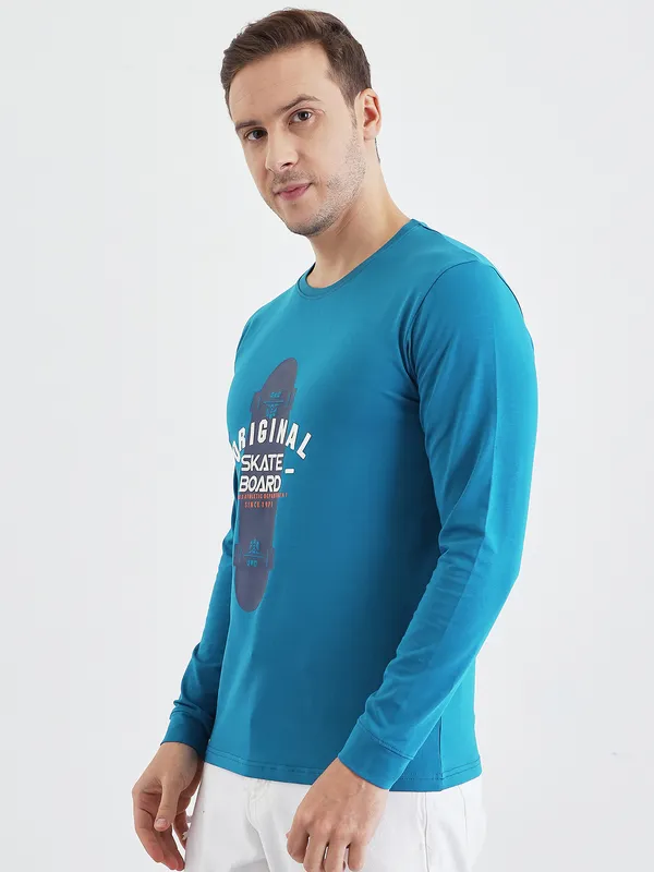 Blue_Cotton_Printed_Long_Sleeve_T-Shirt_For_Men